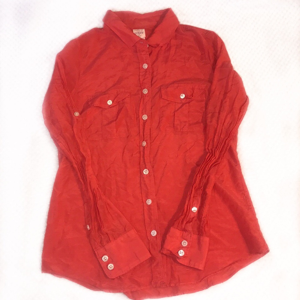 J. Crew | Coral Silk Blend Long Sleeve Shirt